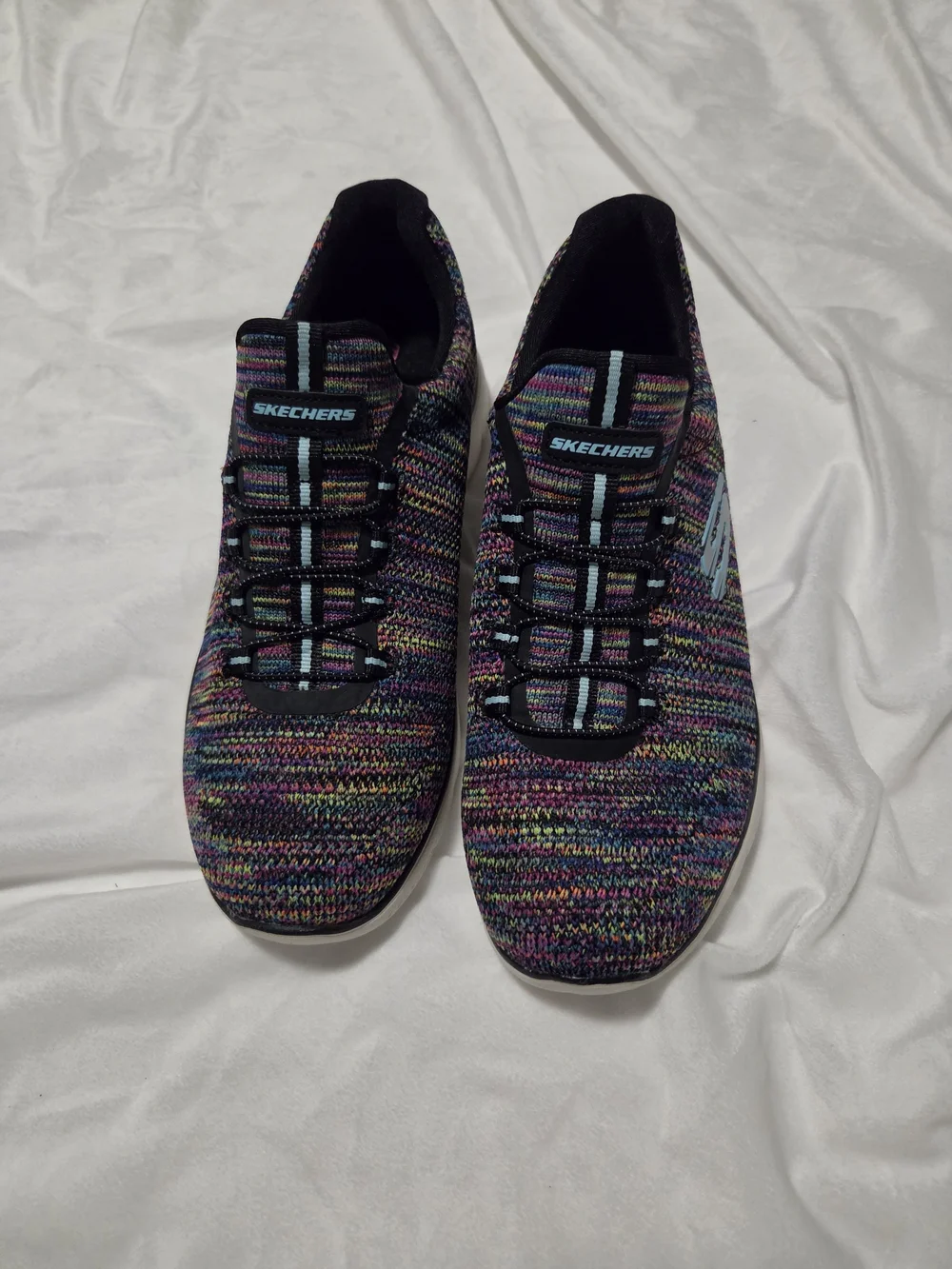 Skechers Women's Black Multi-Color Knit Slip-On Sneakers